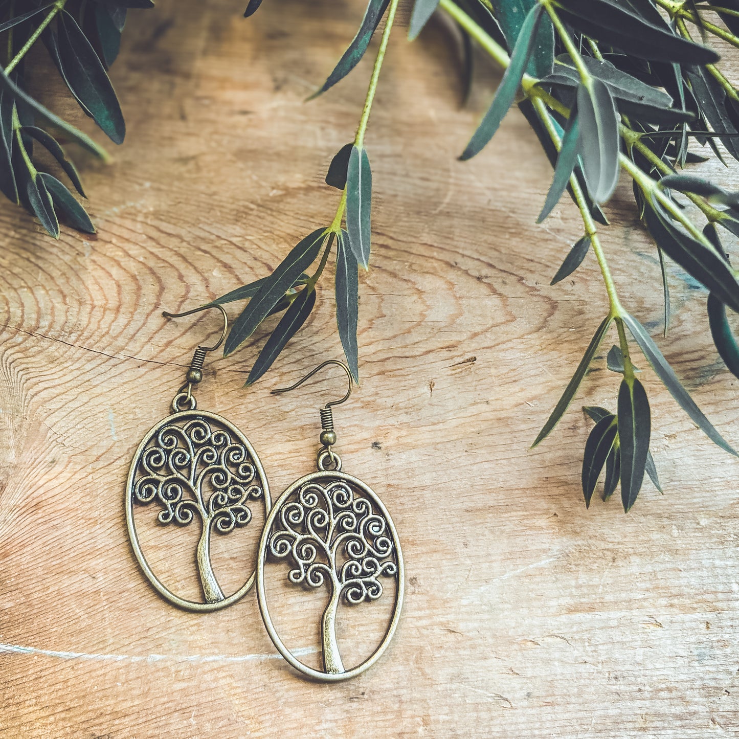 Beautiful Bronze Swirling Tree Earrings