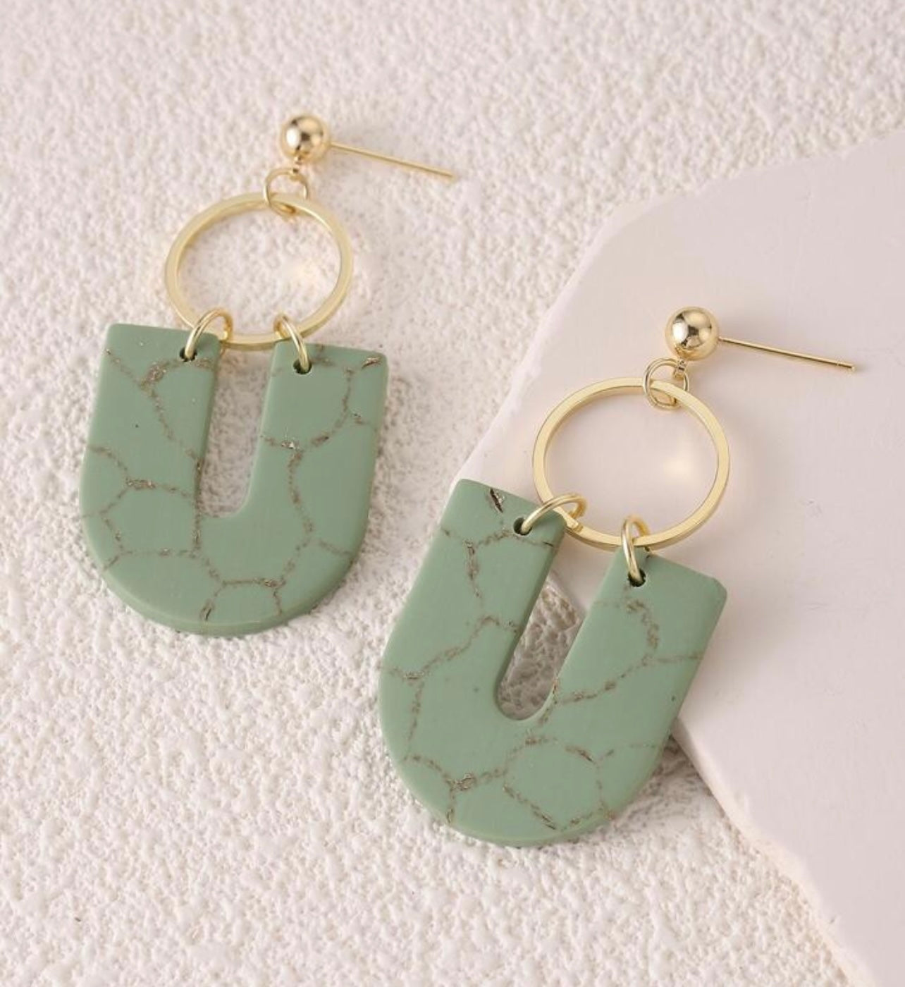 Beautiful Gold and Green Geometric Earrings