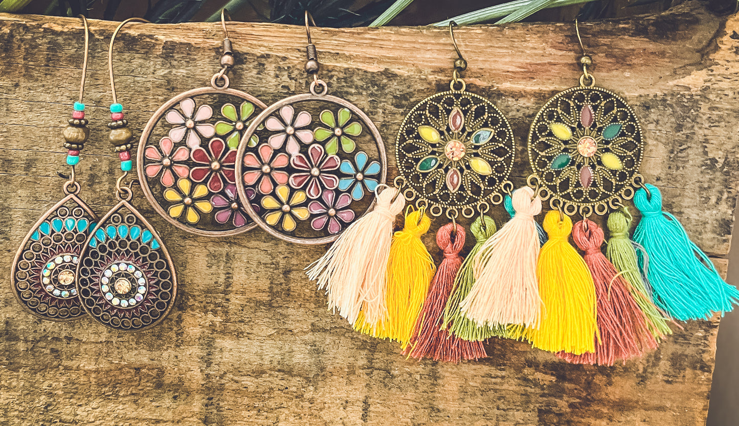 Beautiful Colorful Bohemian Earring Set - Set of 3