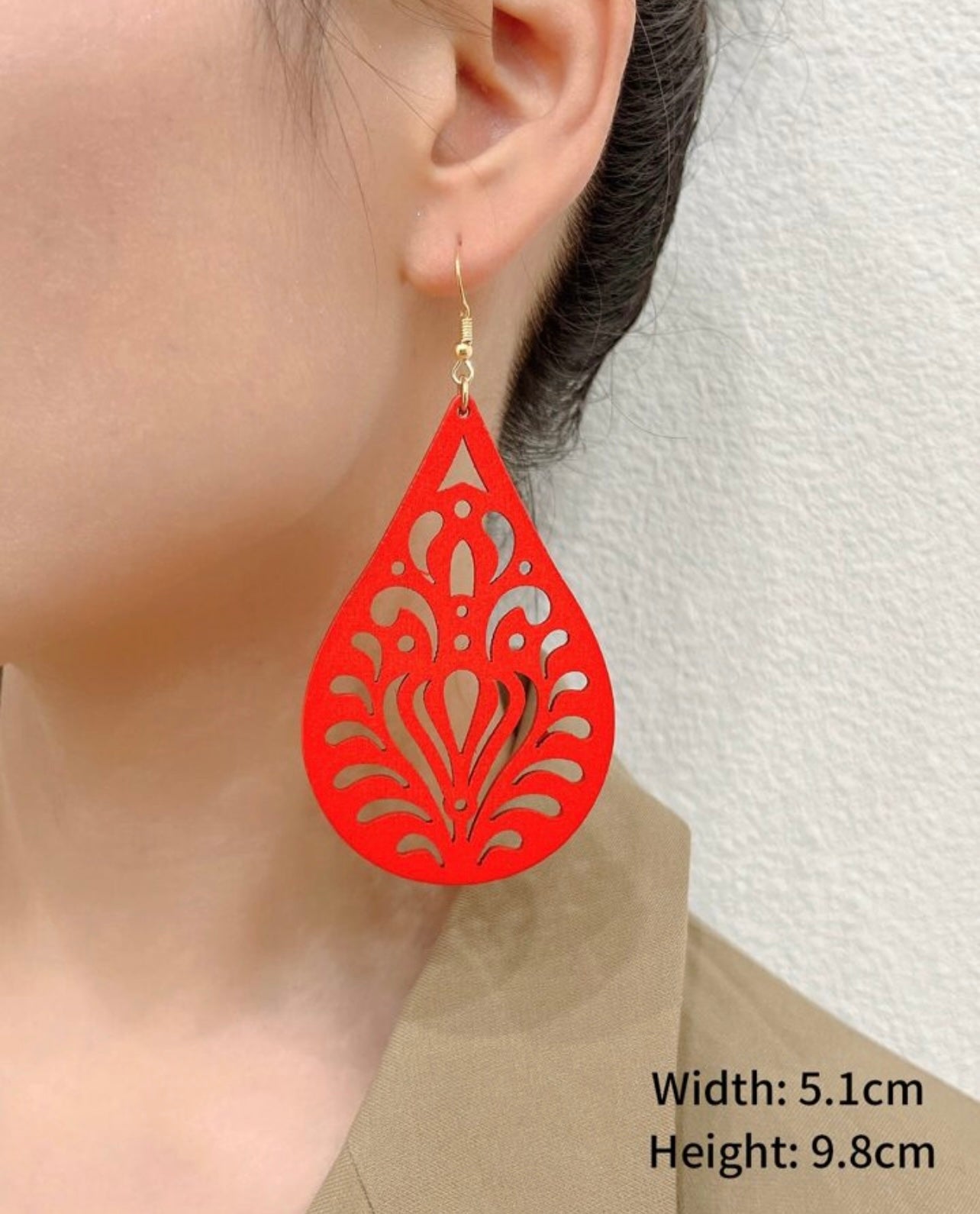 Beautiful Red Wood Lasercut Earrings