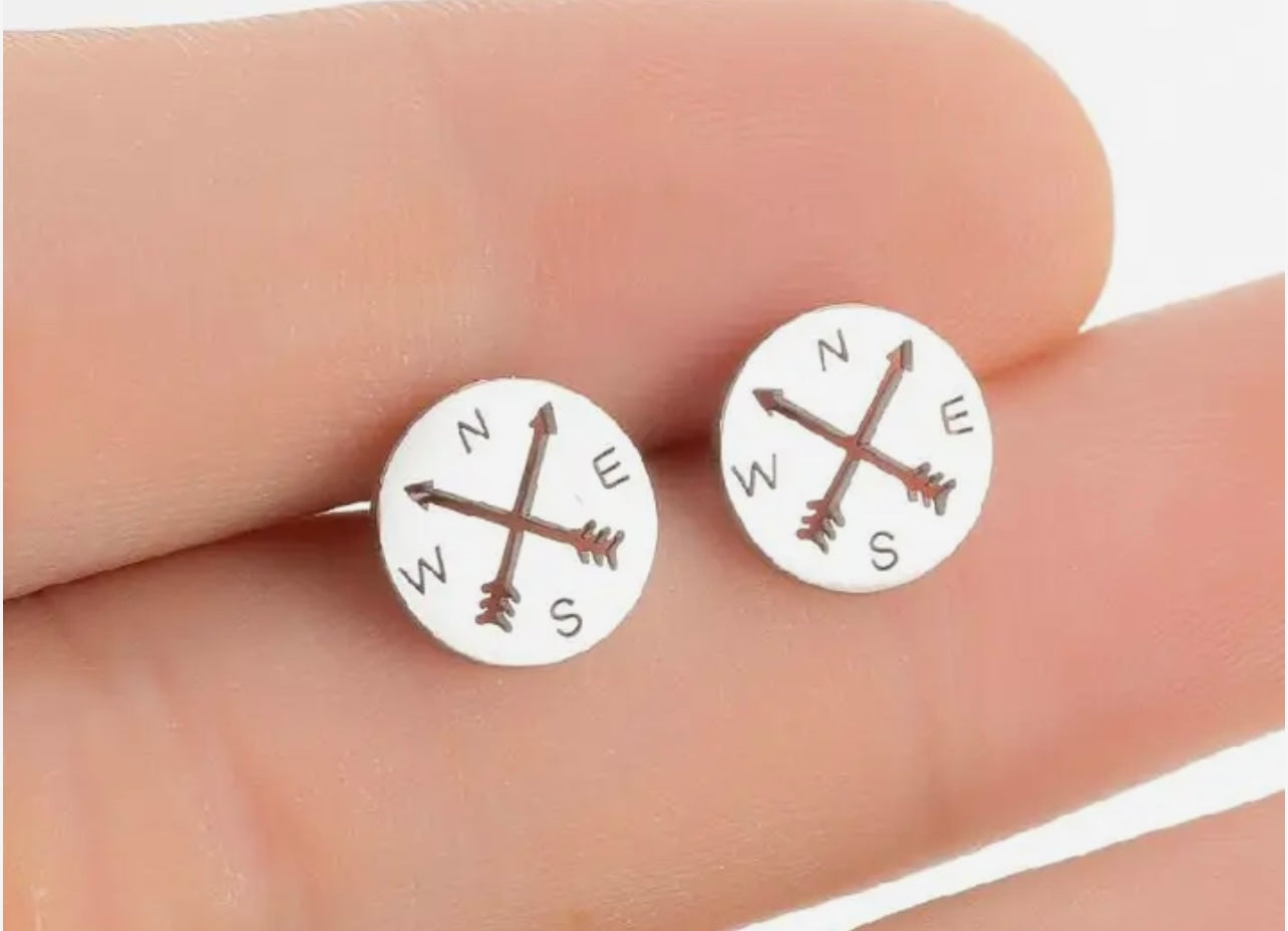 Beautiful Gold or Silver Compass Stud Earrings