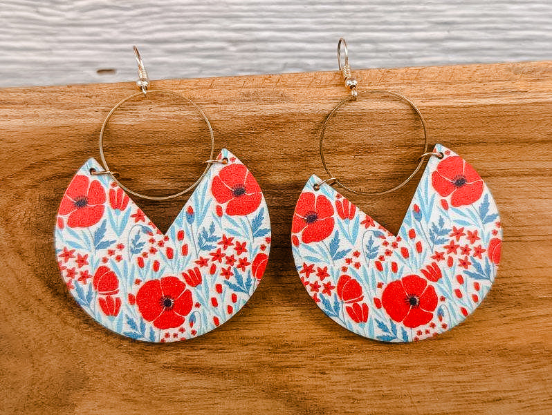 Beautiful Geometric Wood and Gold Poppy Earrings