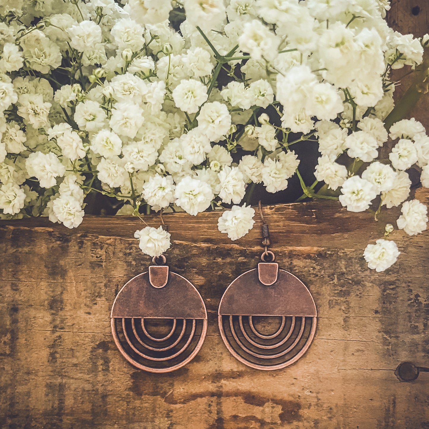 Boho Copper Round Earrings