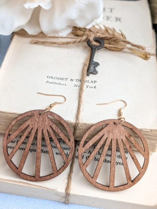 Beautiful Brown Tibetan Sunrise Wood Earrings