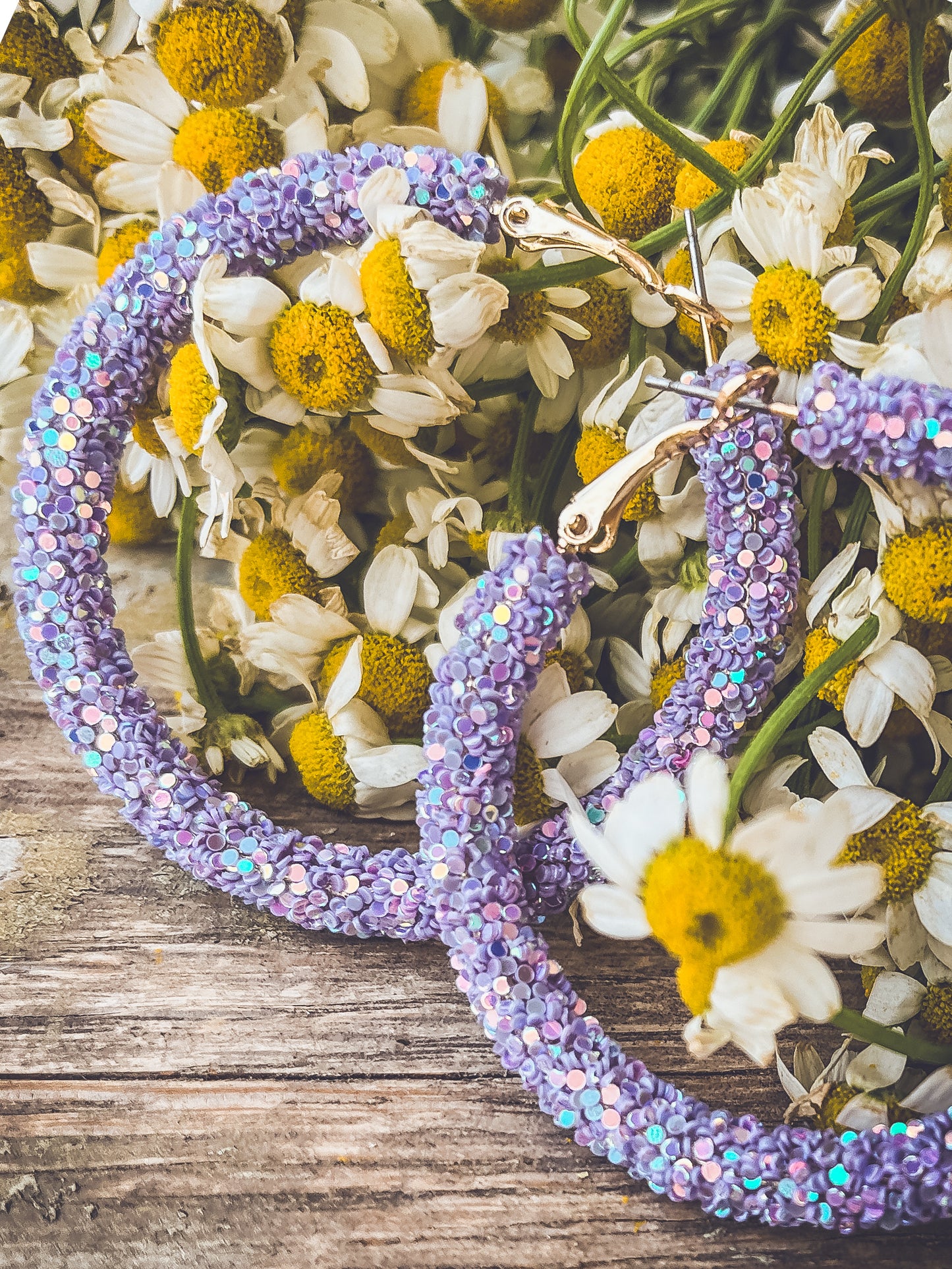 Beautiful Purple Glitter Hoop Earrings