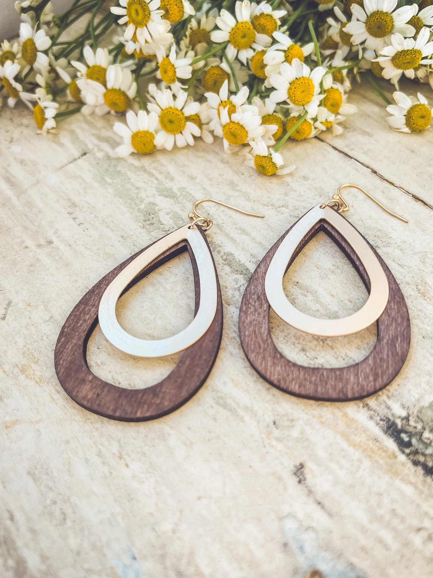 Beautiful Wood and Gold Drop Earrings