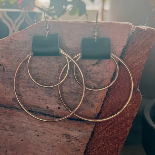 Beautiful Leather and Copper Hoop Earrings