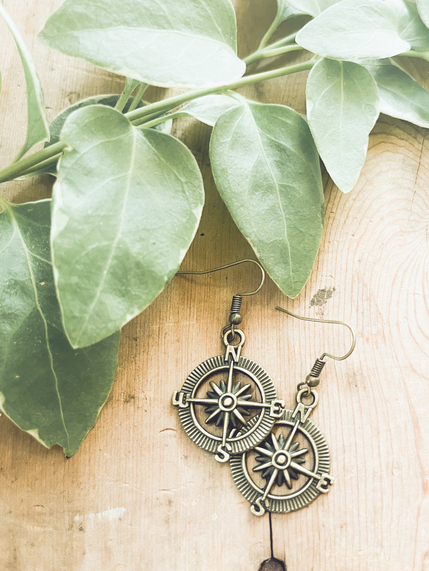 Beautiful Antique Finish Compass Earrings in Gold or Silver