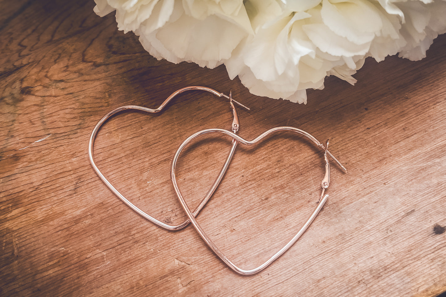 Beautiful Rose Gold Heart Hoop Earrings