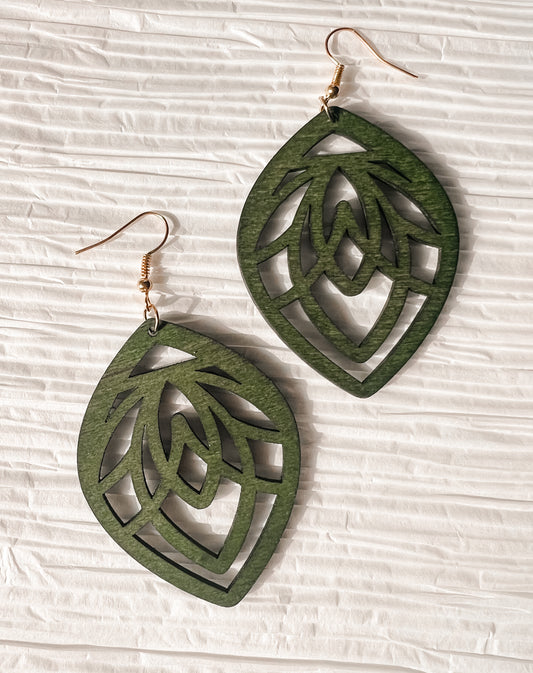 Beautiful Green Wood Leaf Earrings