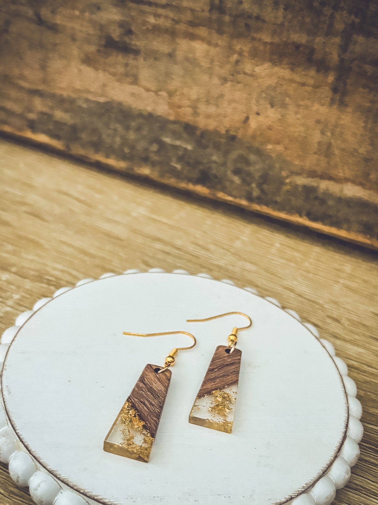 Beautiful Wood and Gold Fleck Resin Earrings