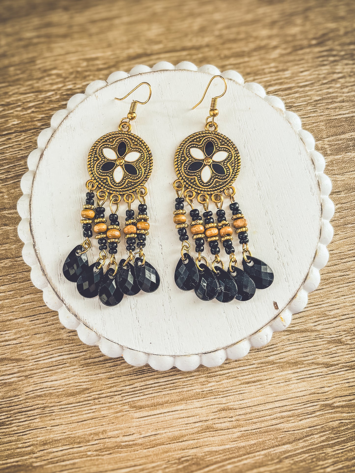 Beautiful Black Boho Chandelier Earrings