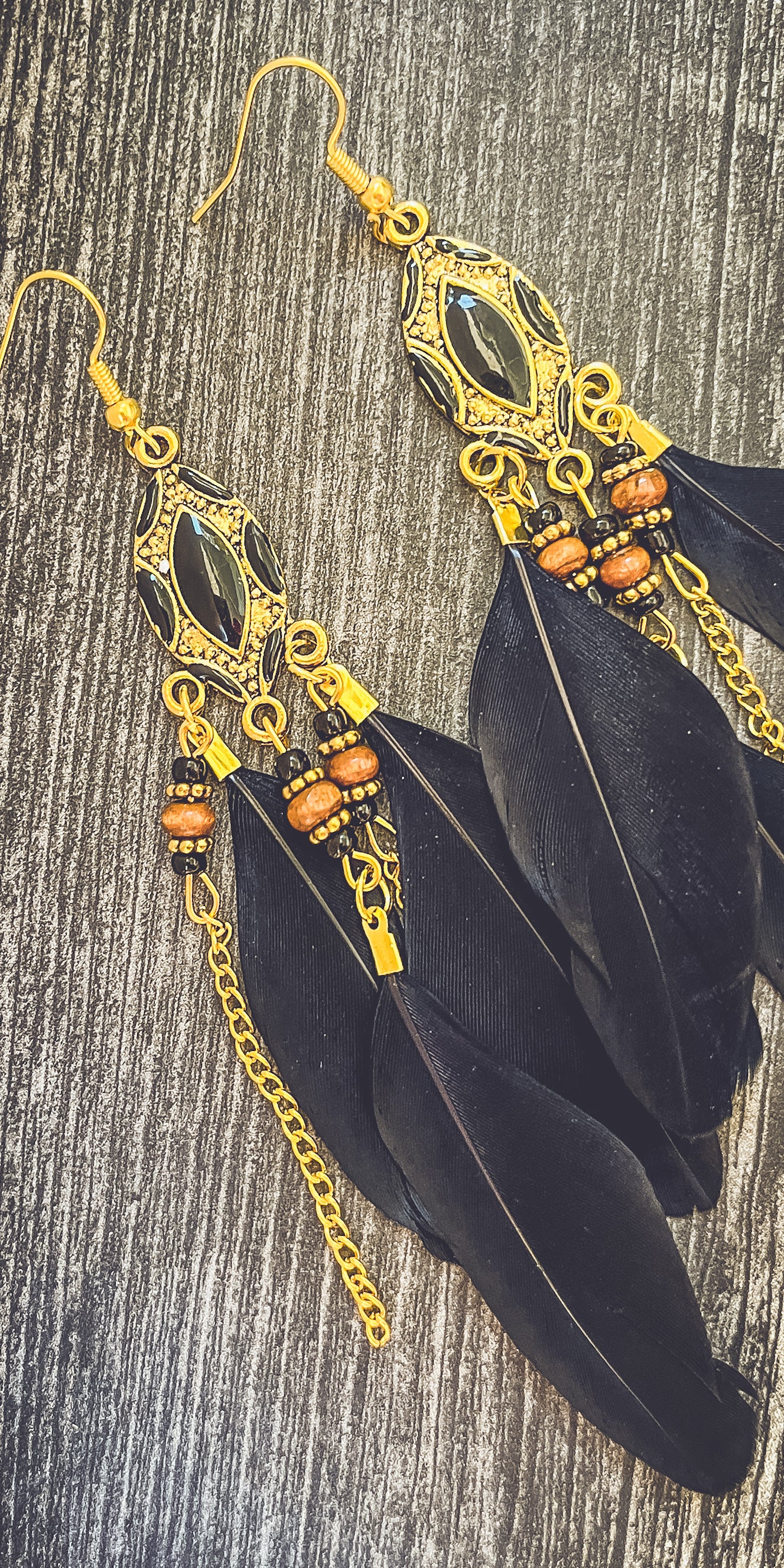 Beautiful Black Bohemian Feather Earrings