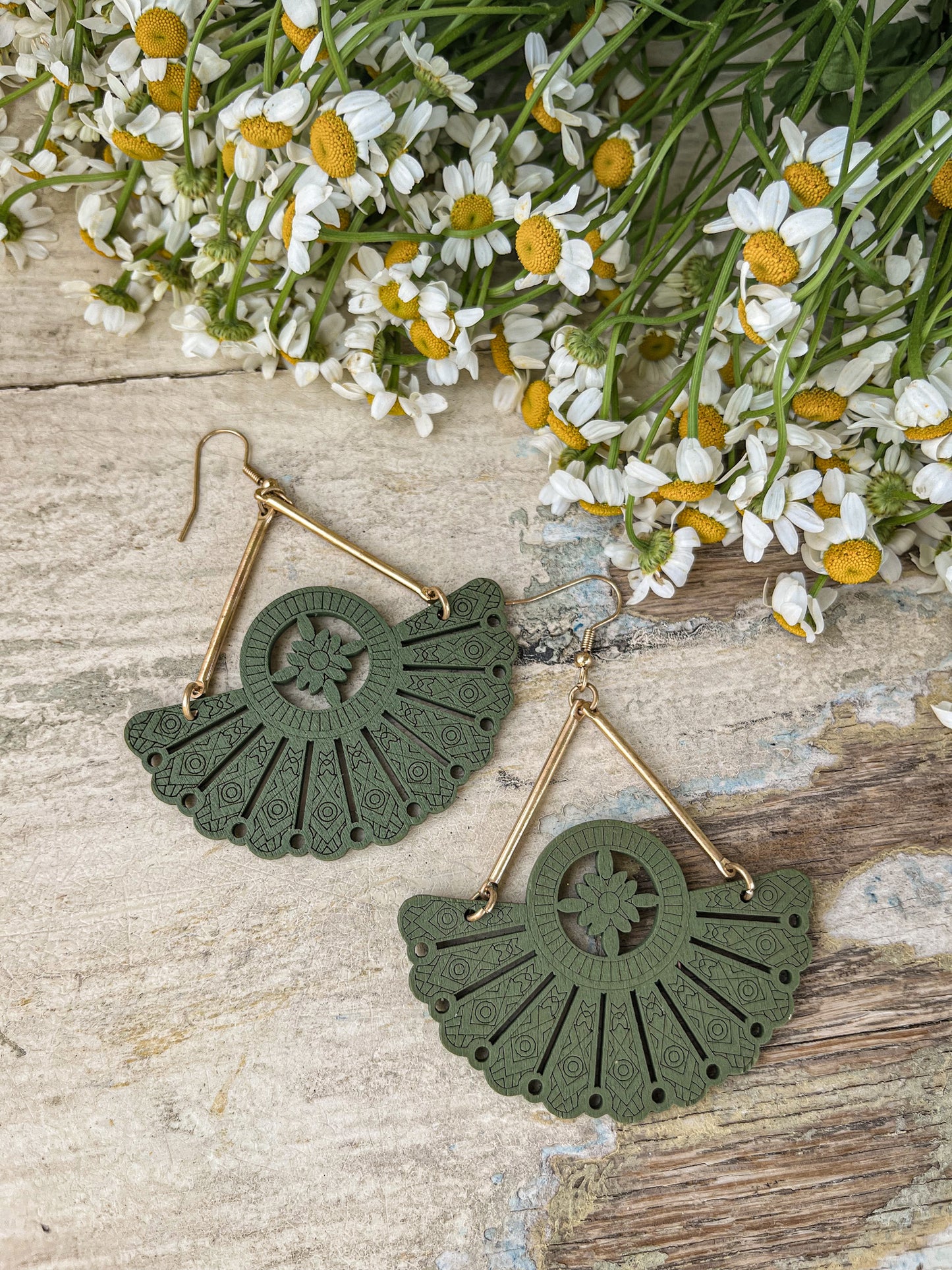 Beautiful Green Fan Statement Earrings