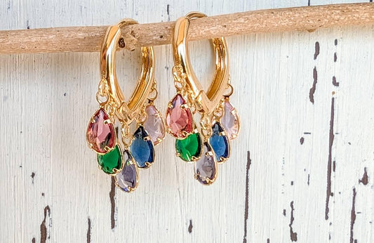 Beautiful Colorful Gold Drop Earrings