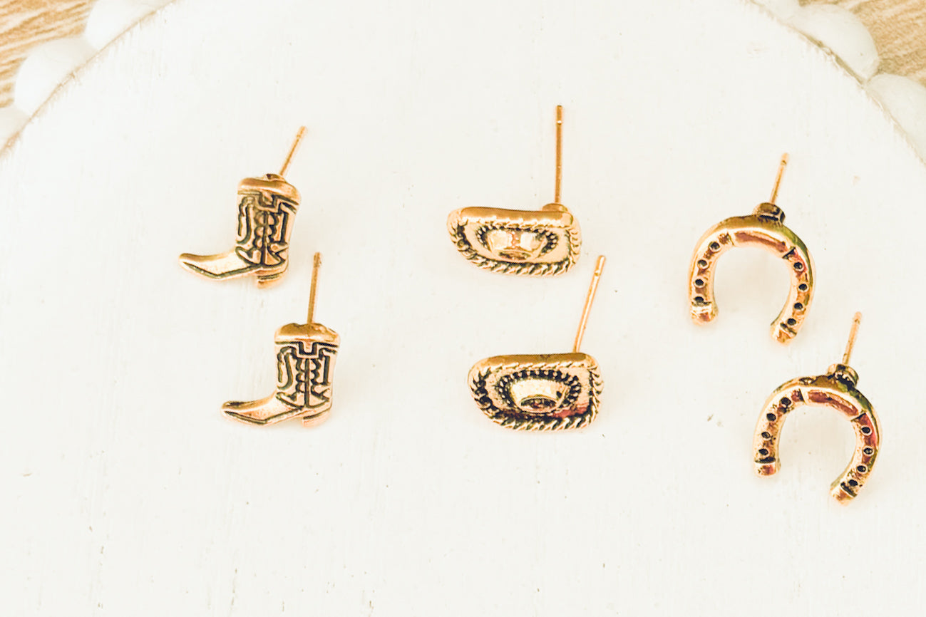 Adorable Gold Western Studs- Set of 3