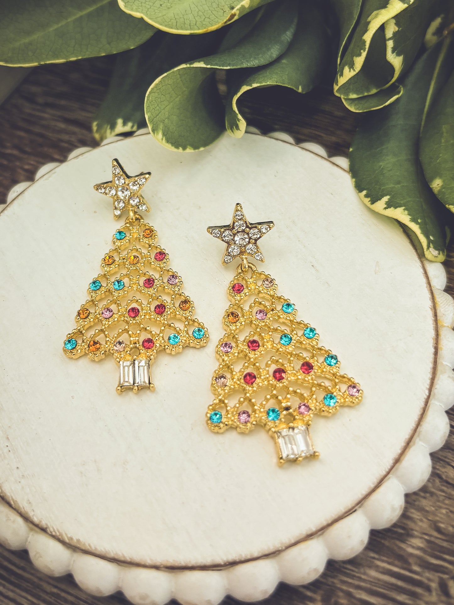 Beautiful Gold and Crystal Christmas Tree Earrings