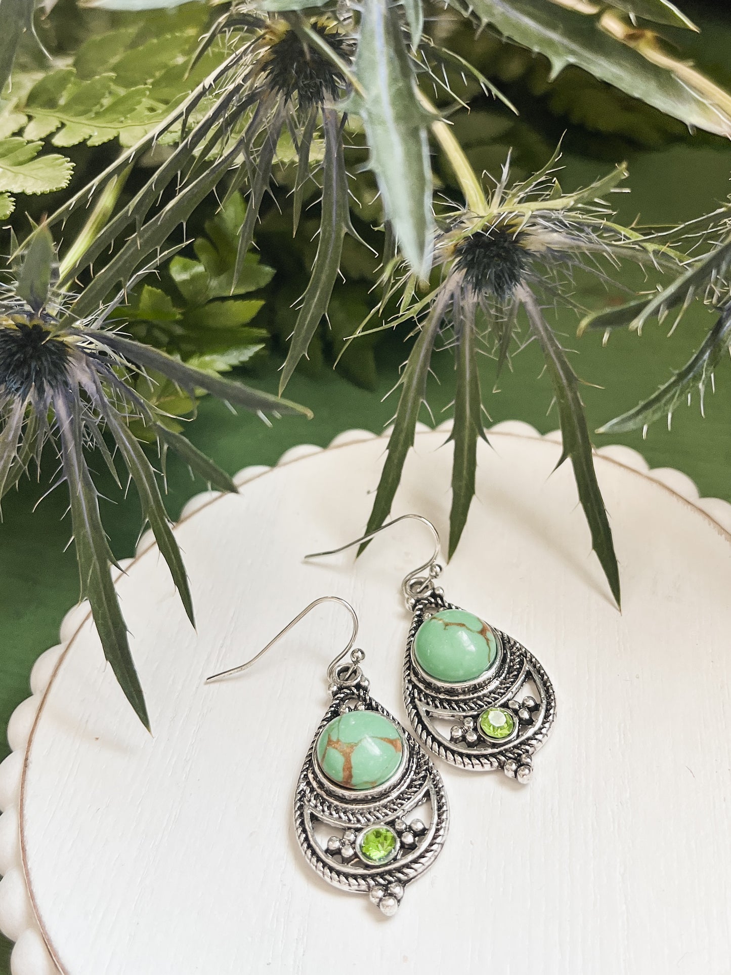 Beautiful Green and Silver Drop Earrings