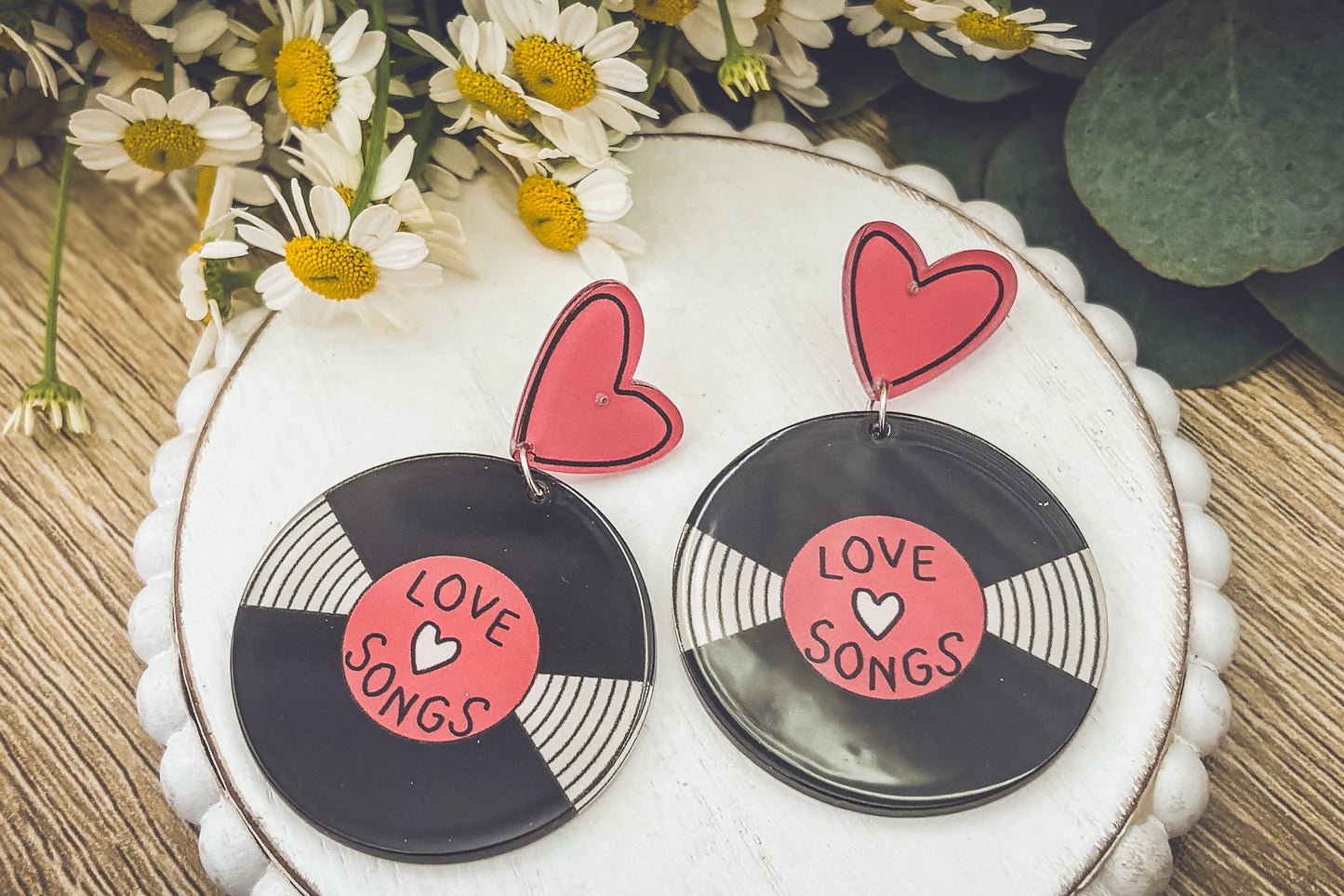 Lovely Large Record Love Song Earrings