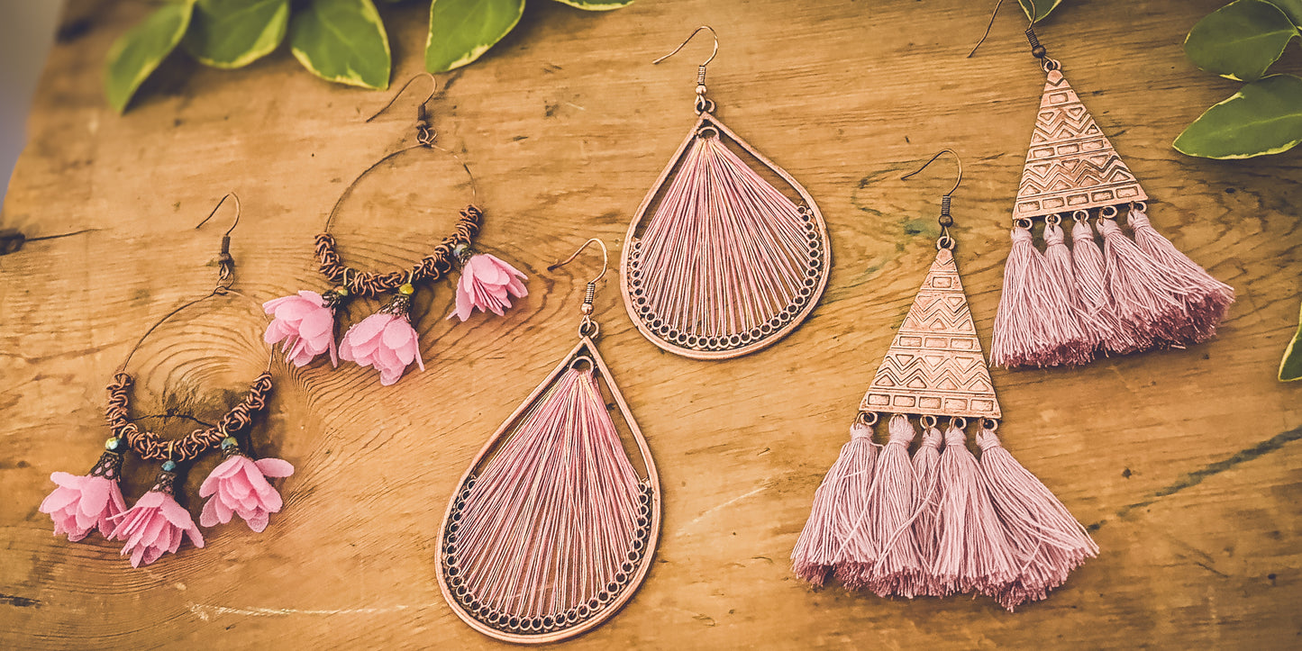 Beautiful Pink Boho Earrings Set