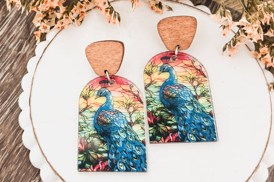 Beautiful Wood and Stained Glass Effect Earrings