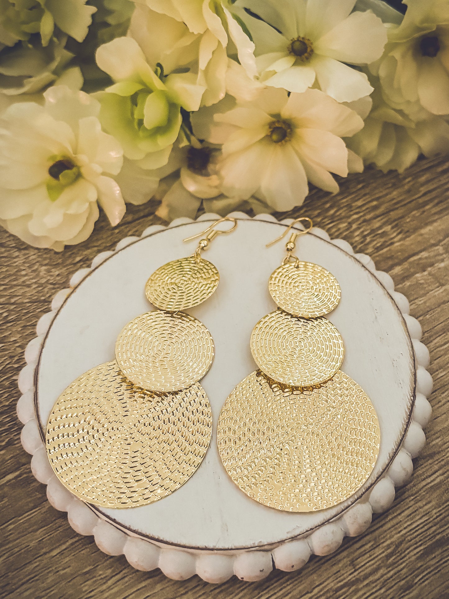 Beautiful Gold Disc Drop Earrings