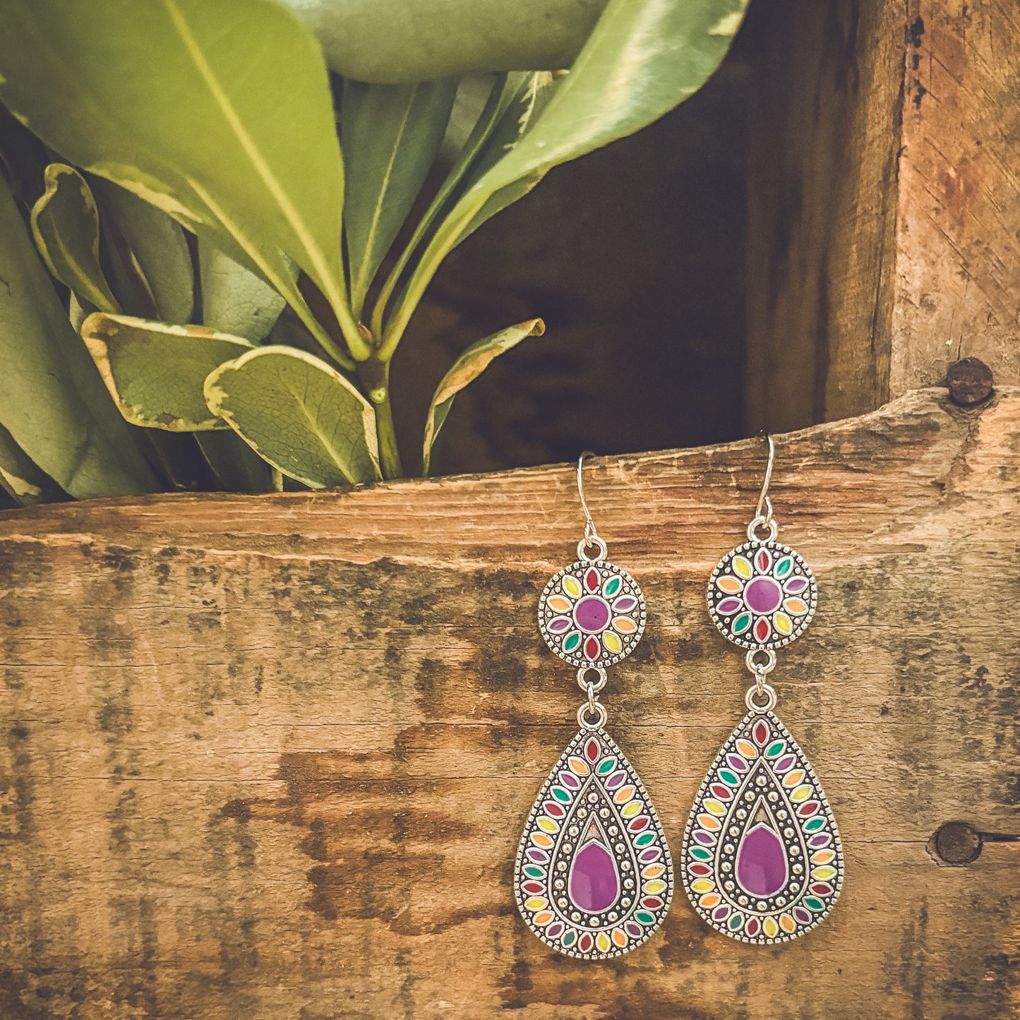 Beautiful Bohemian Purple and Silver Earrings