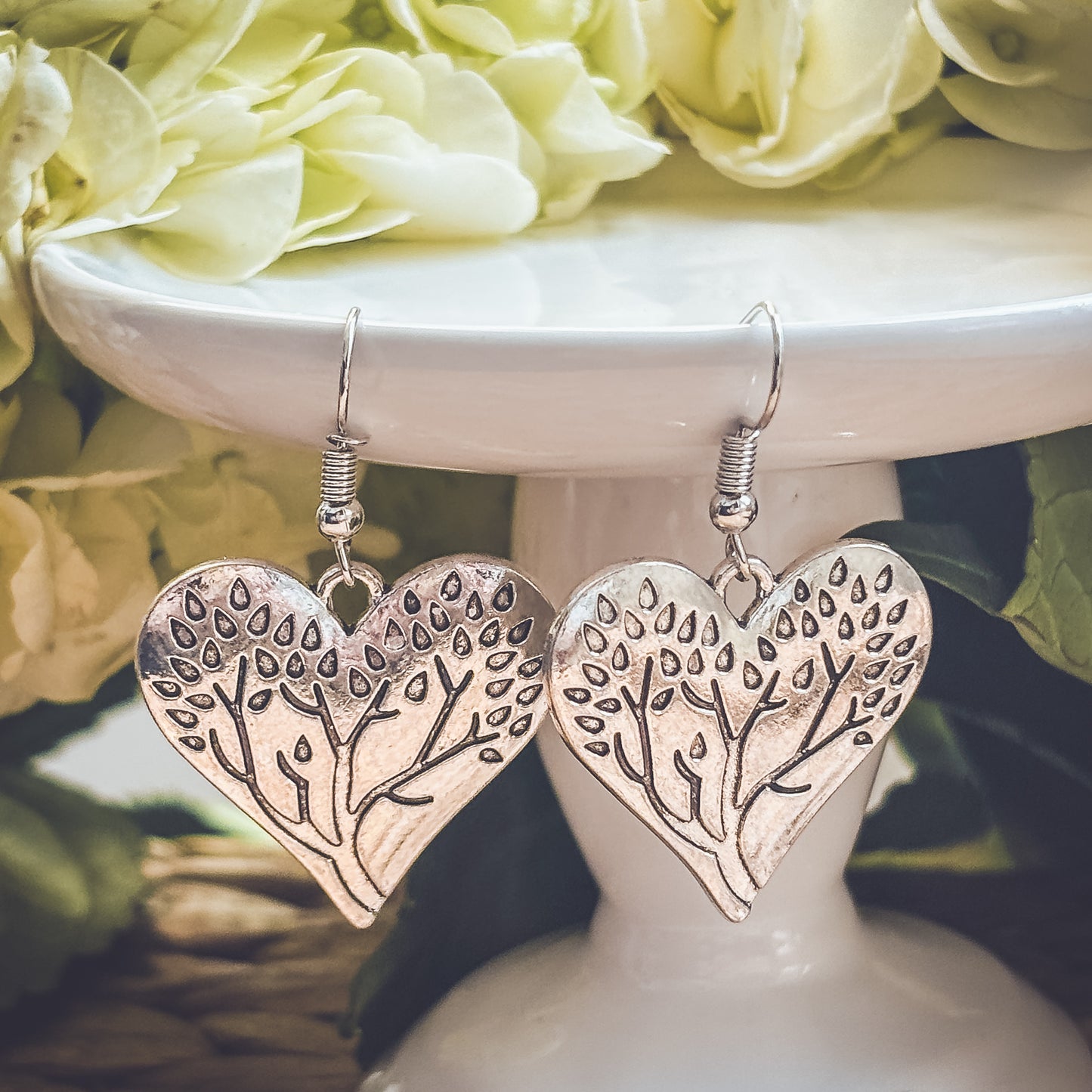 Beautiful Silver Heart Forest Earrings