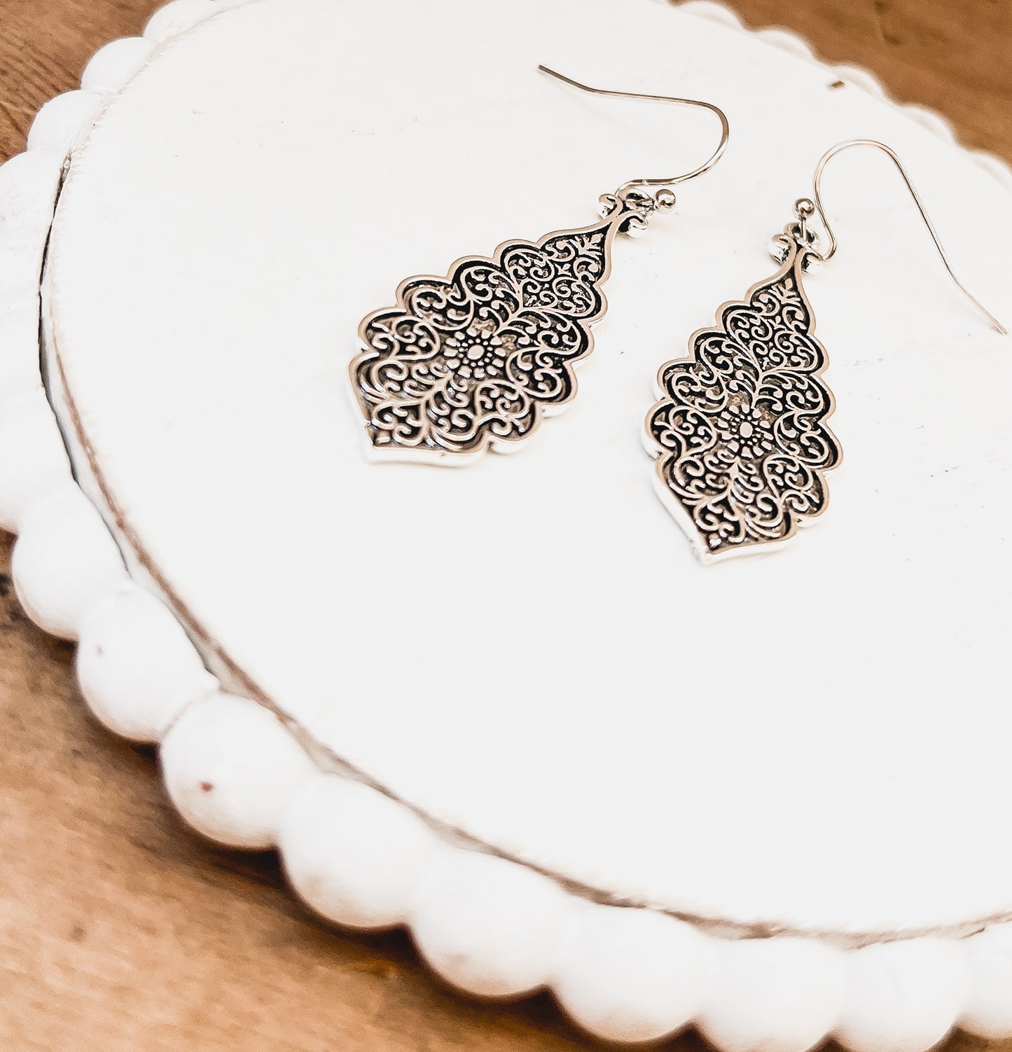 Beautiful Ornate Silver Drop Earrings