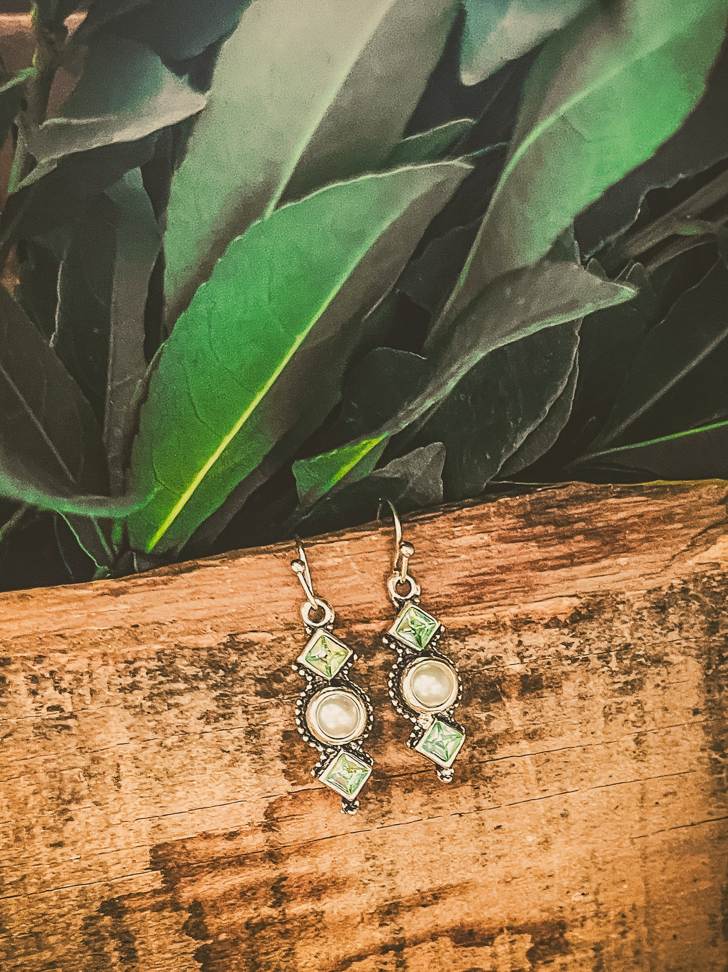 Beautiful Green and Silver Drop Earrings