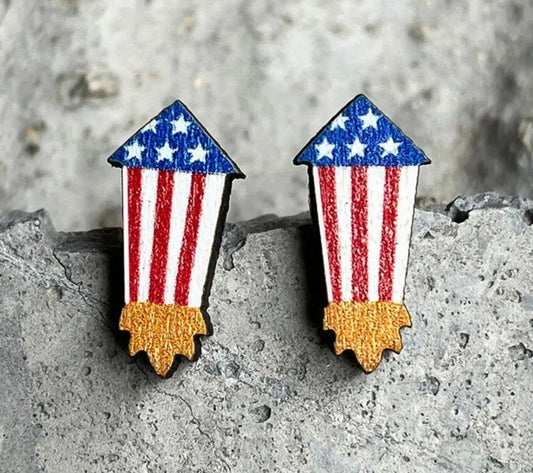 Beautiful Red, White, and Blue Wooden Firework Earrings