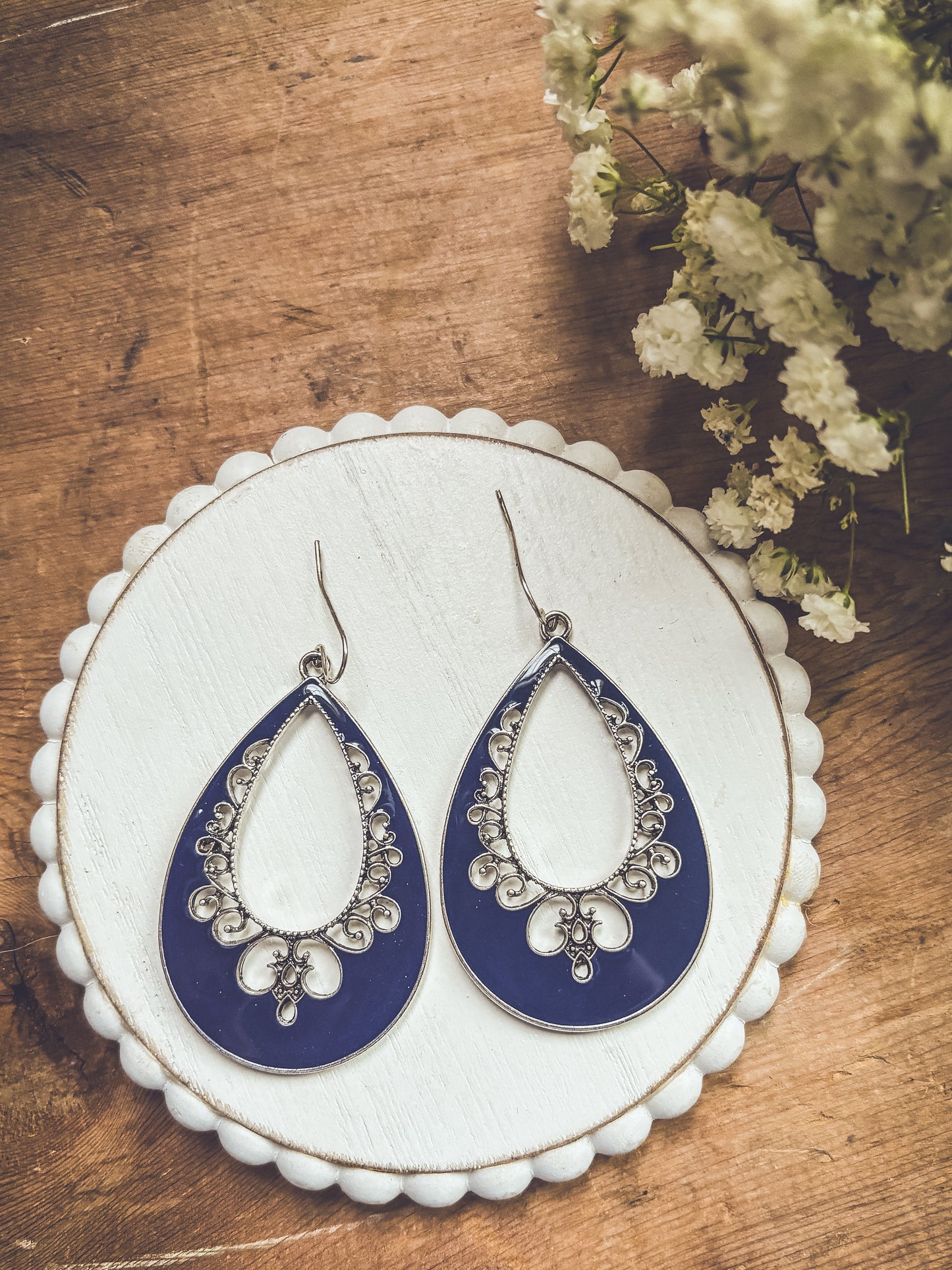 Beautiful Dark Blue and Silver Drop Earrings