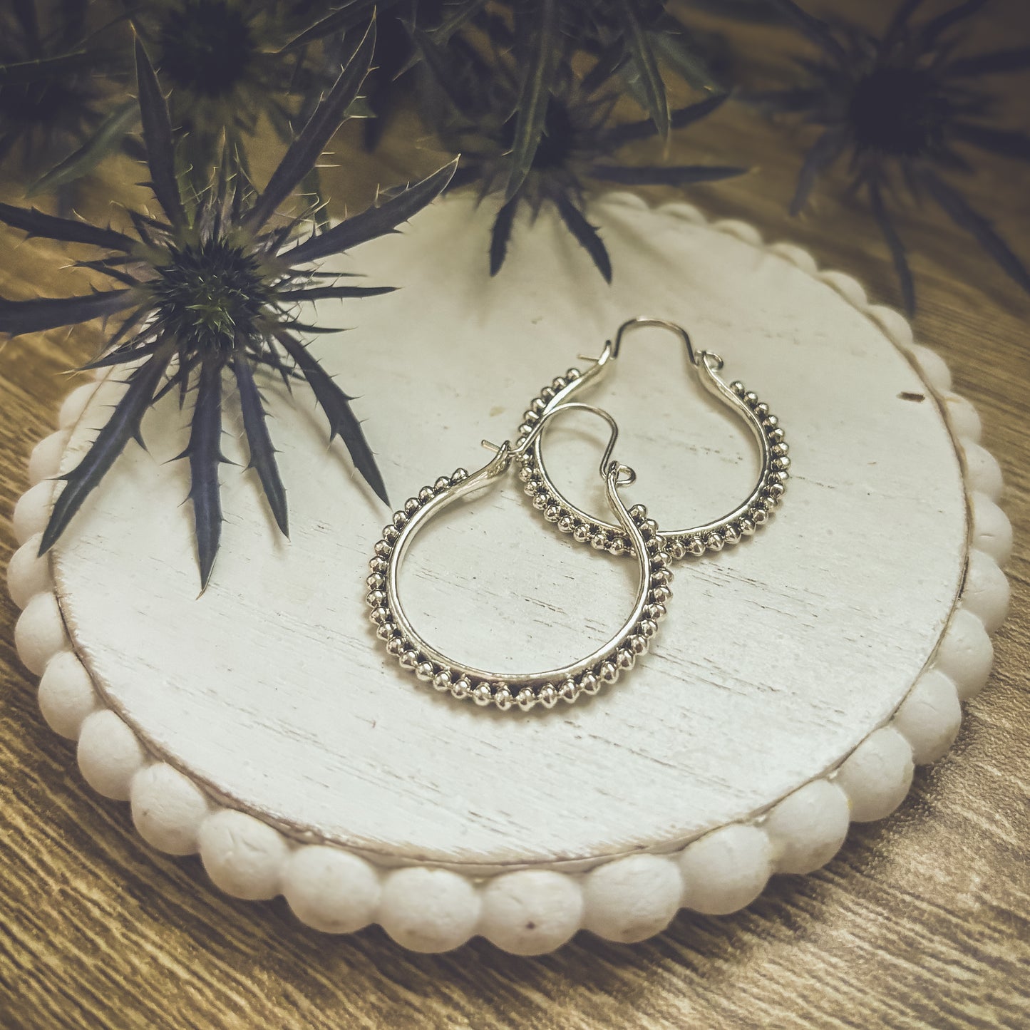 Beautiful Boho Silver Hoop Drop Earrings