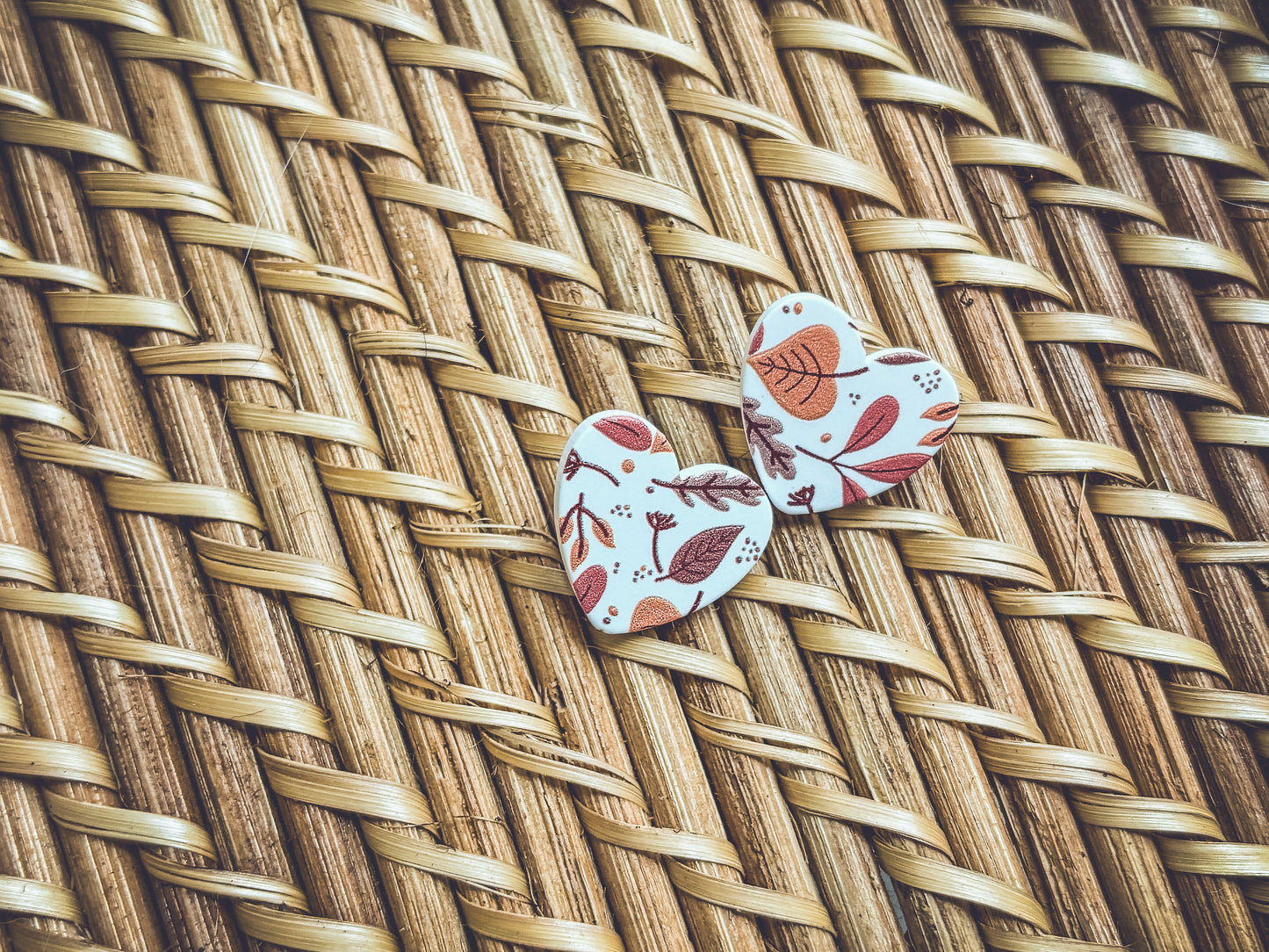 Beautiful Fall Leaf Heart Stud Earrings