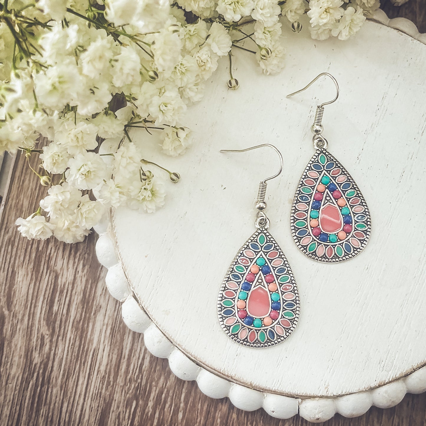 Beautiful Boho Pink Drop Earrings