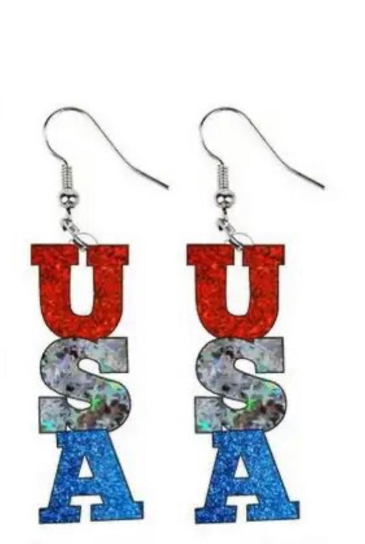 Beautiful Red, White, and Blue USA Drop Earrings