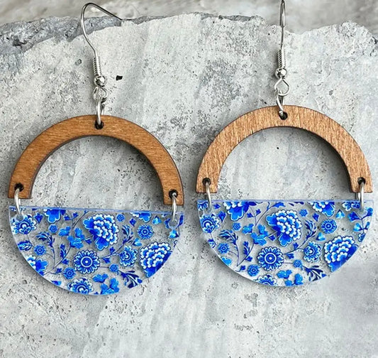 Beautiful Acrylic and Wood Floral Earrings