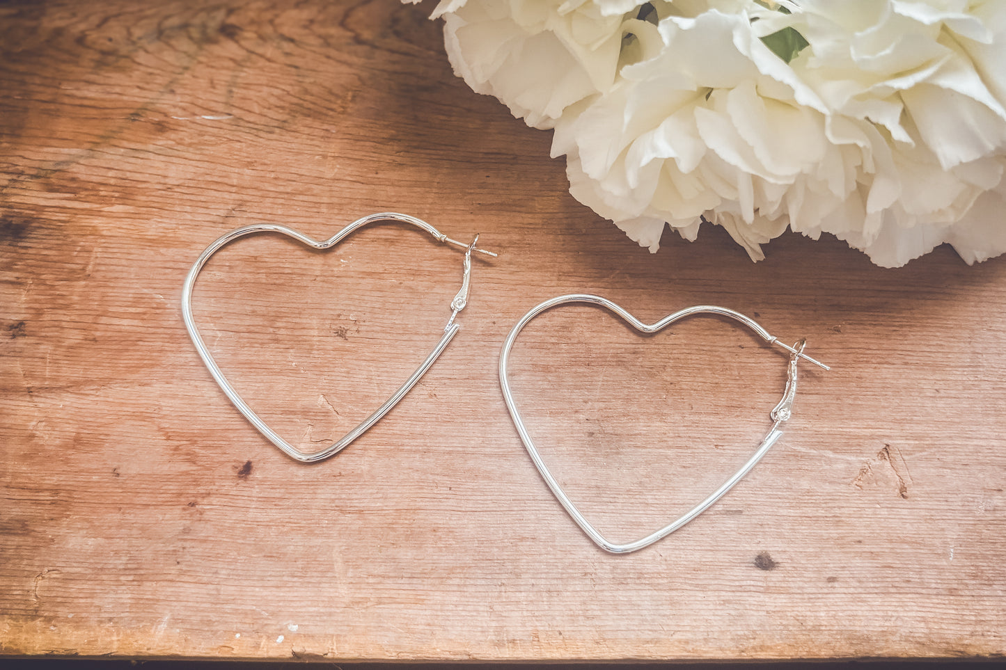 Beautiful Silver Heart Hoop Earrings