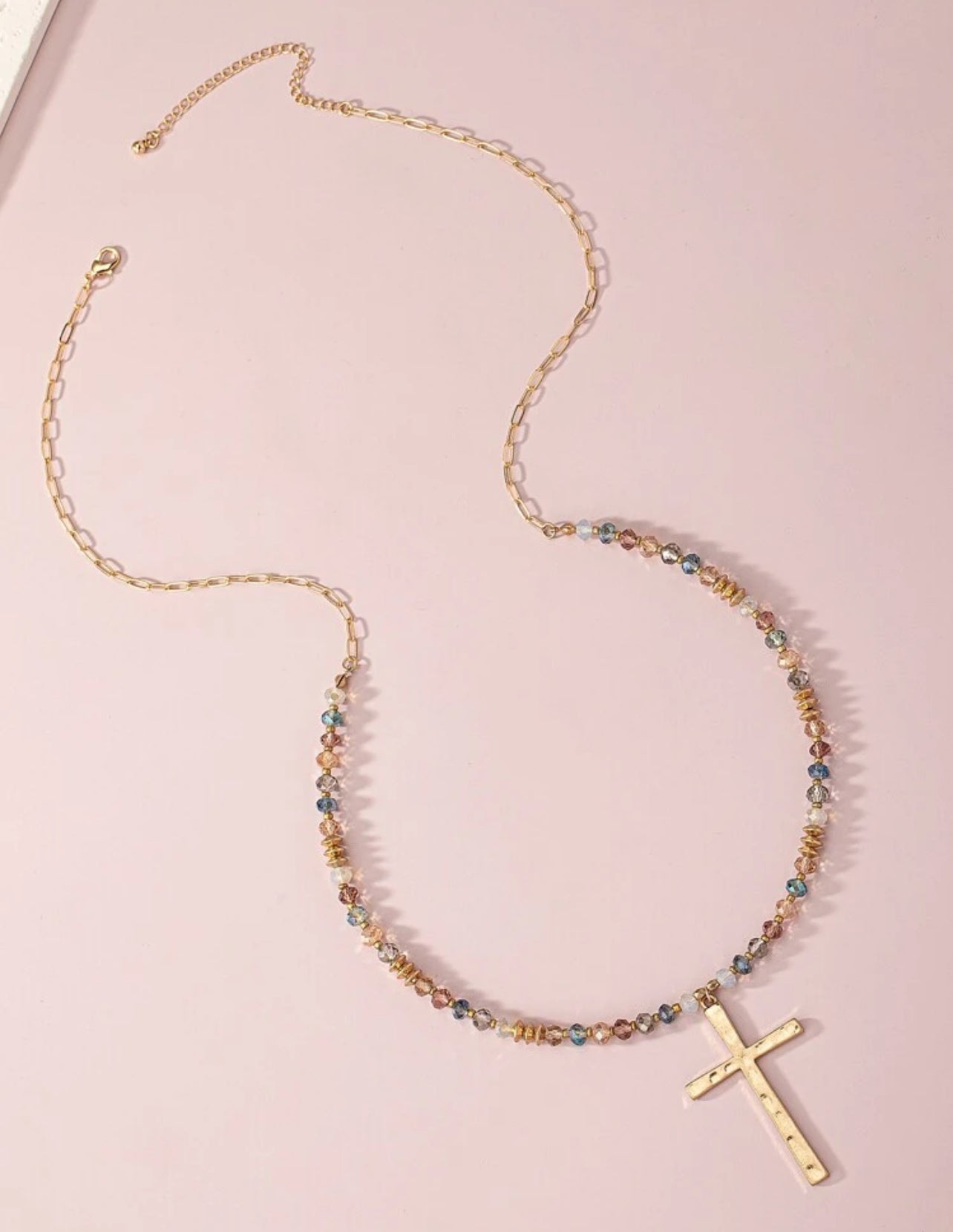 Beautiful Gold and Colorful Beaded Cross Necklace