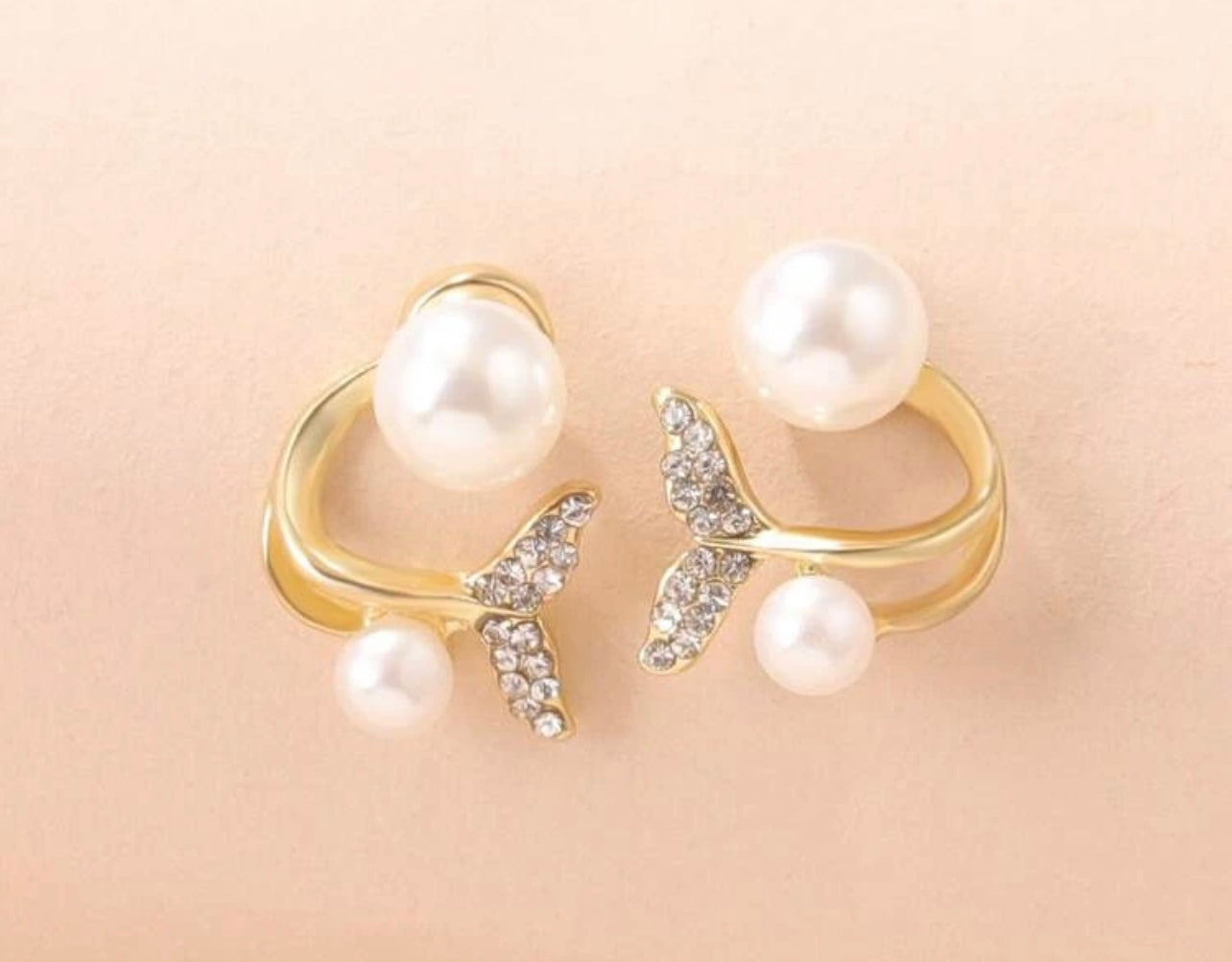 Beautiful Pearl and Crystal Mermaid Huggie Earrings