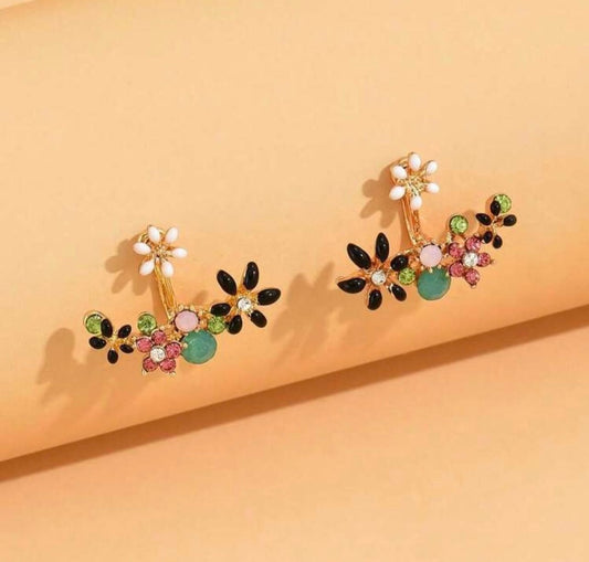 Beautiful Flower Huggie Earrings