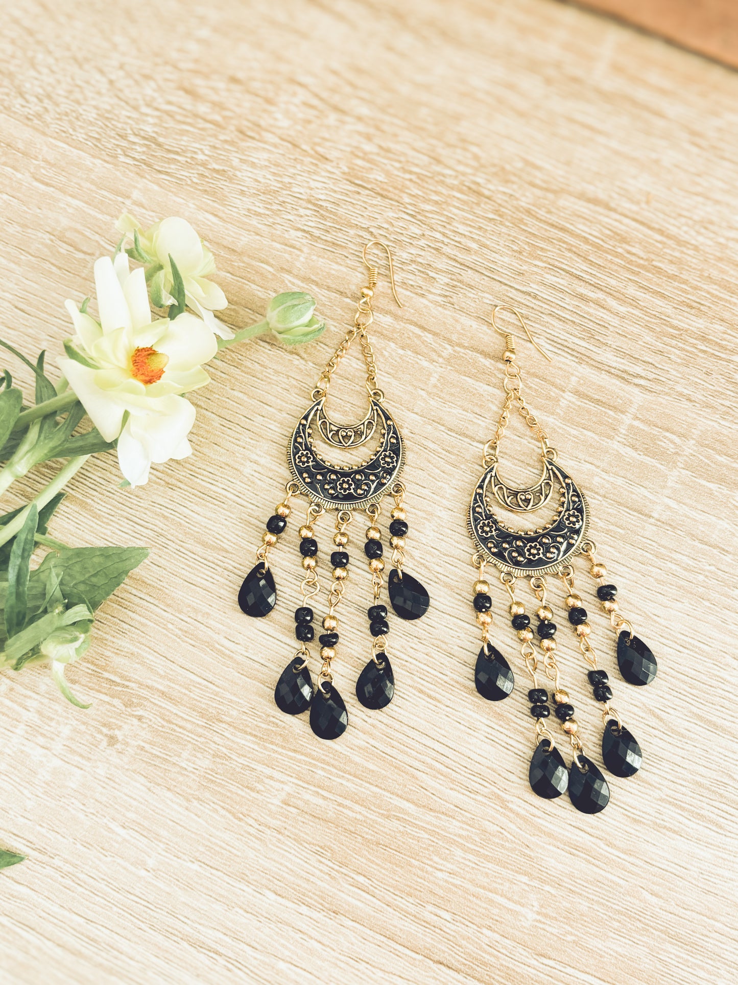 Beautiful Black Boho Chandelier Earrings