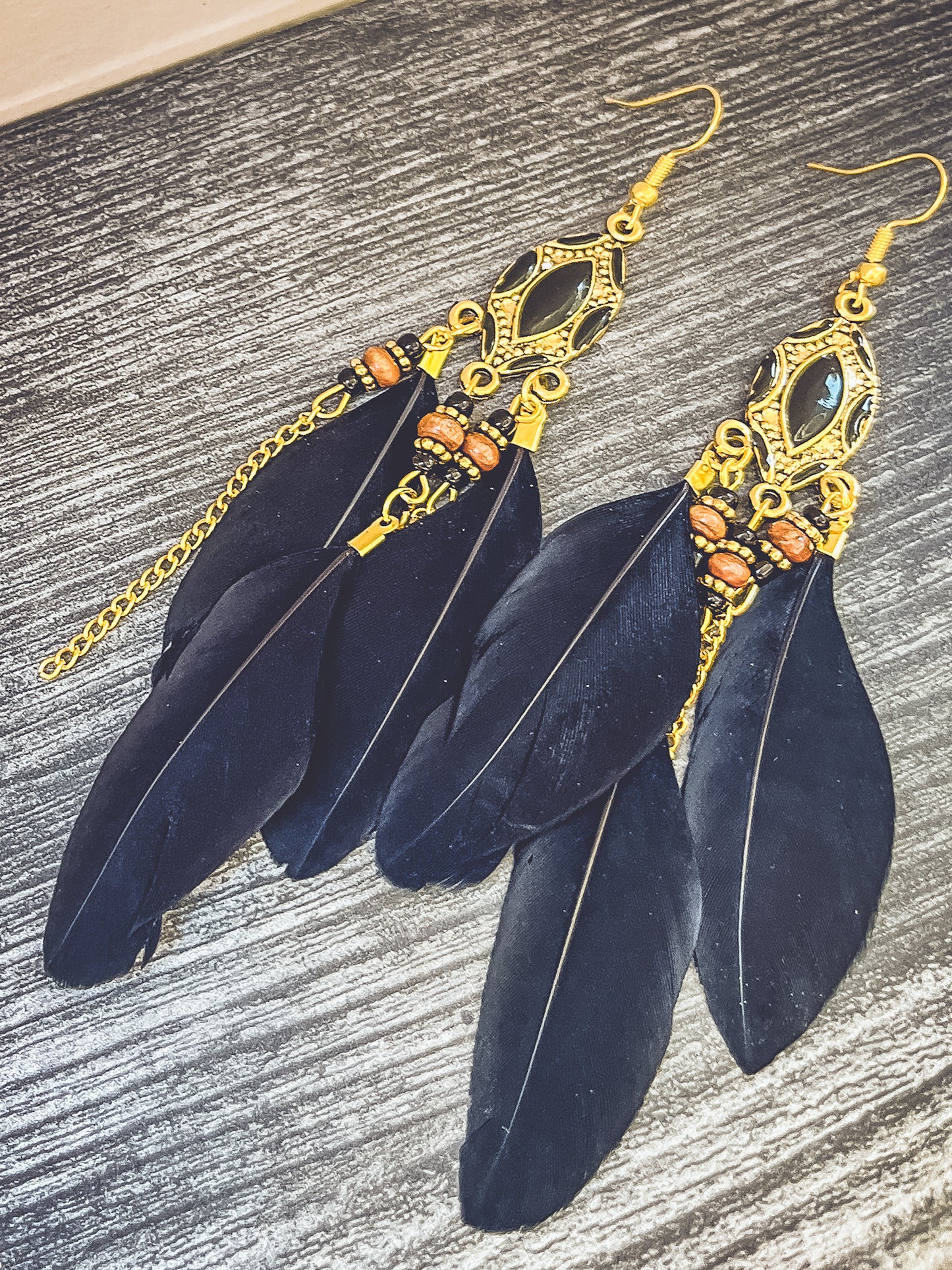 Beautiful Black Bohemian Feather Earrings