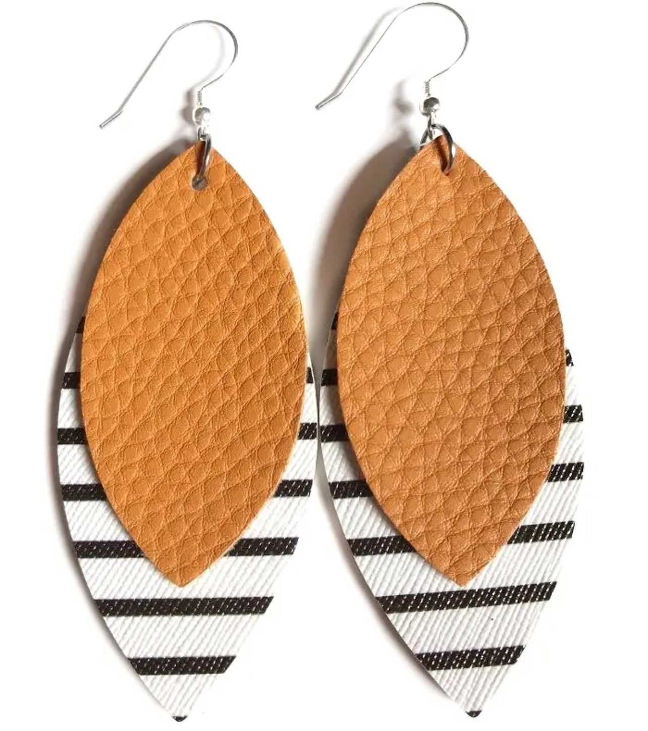 Mustard and Striped Leaf Drop Earrings