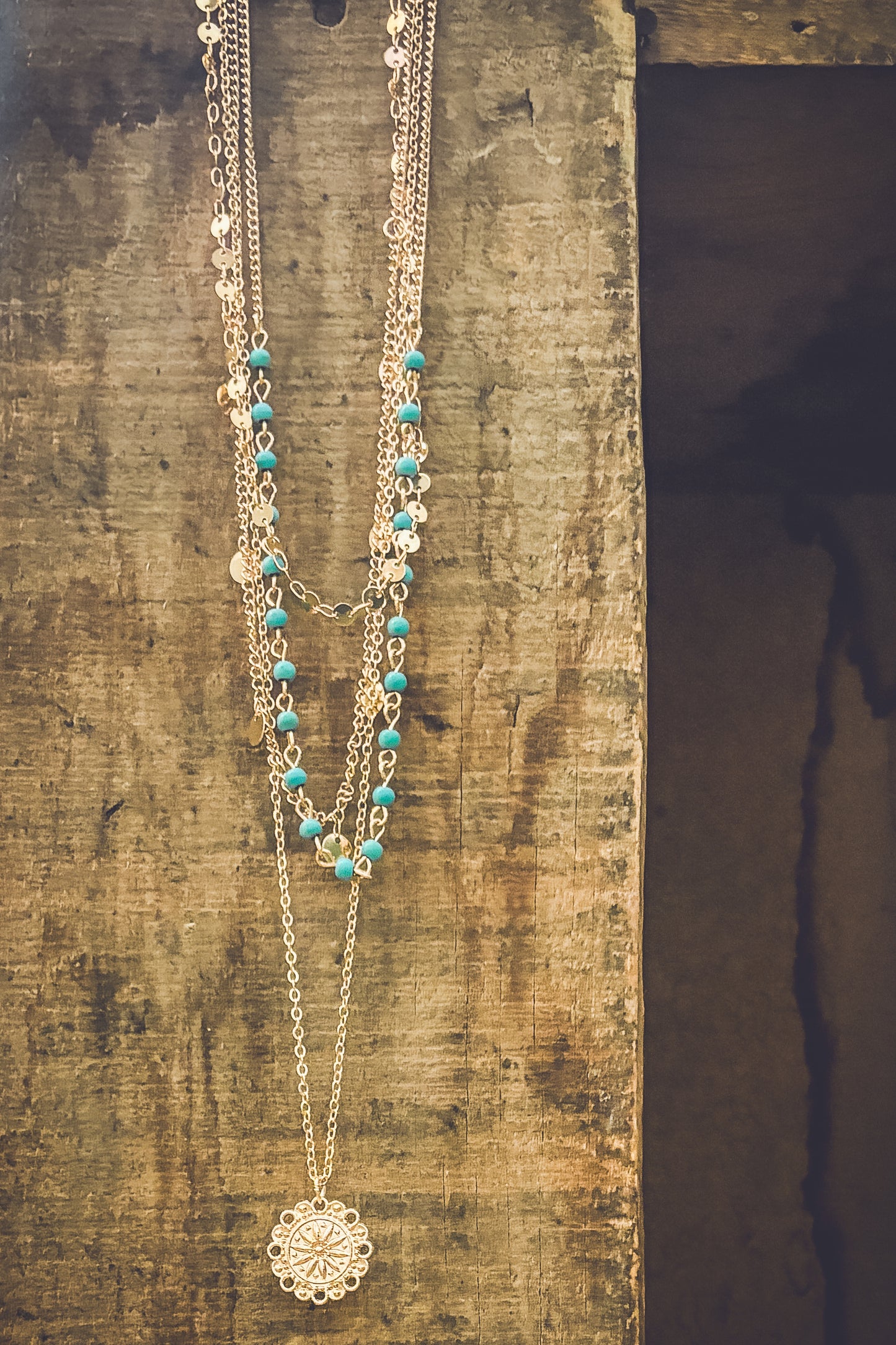 Beautiful Layered Gold and Turquoise Necklace Set