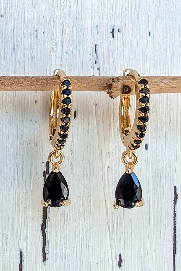 Beautiful Black Crystal Huggie Earrings