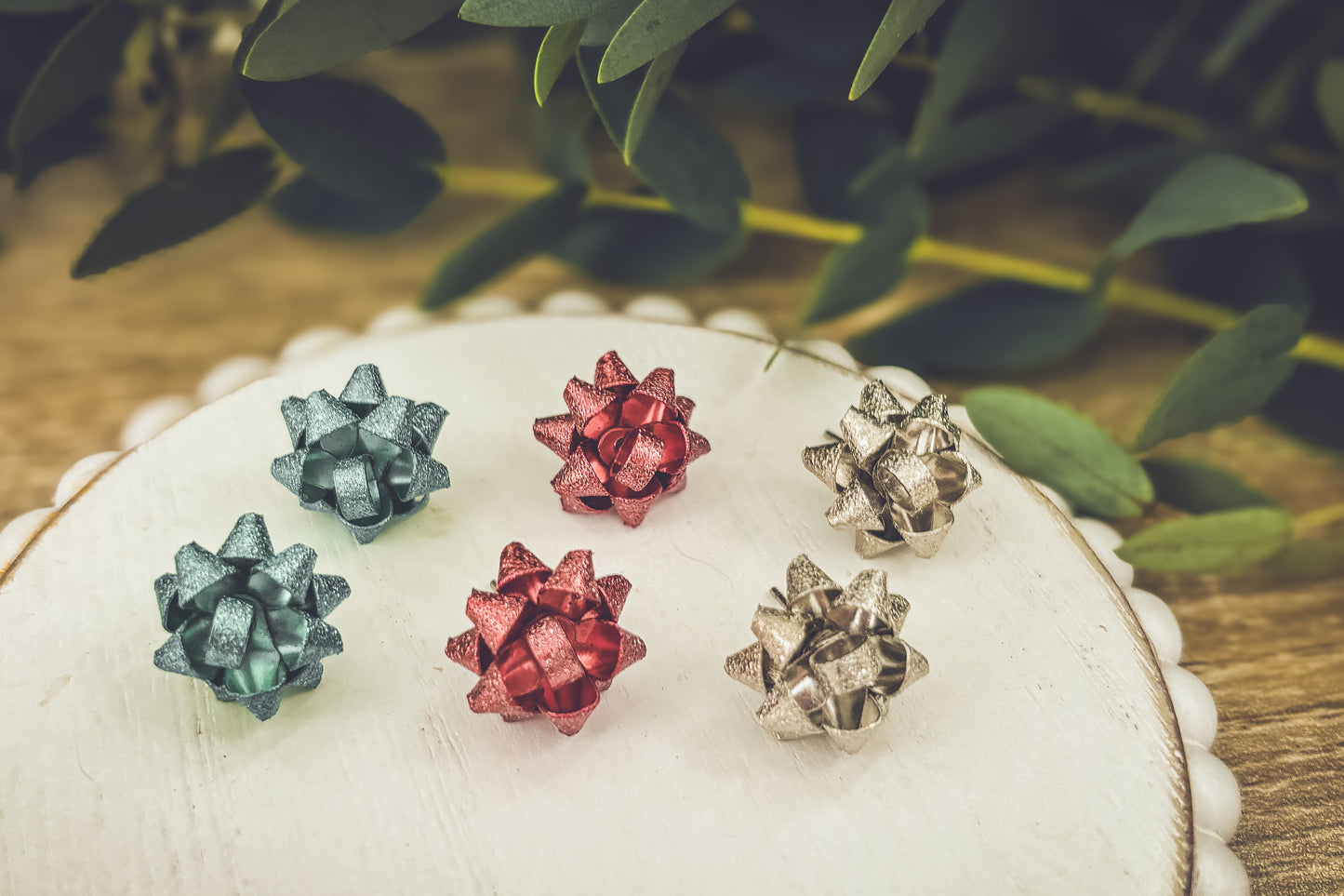 Adorable Holiday Gift Bow Earrings - Set of 3