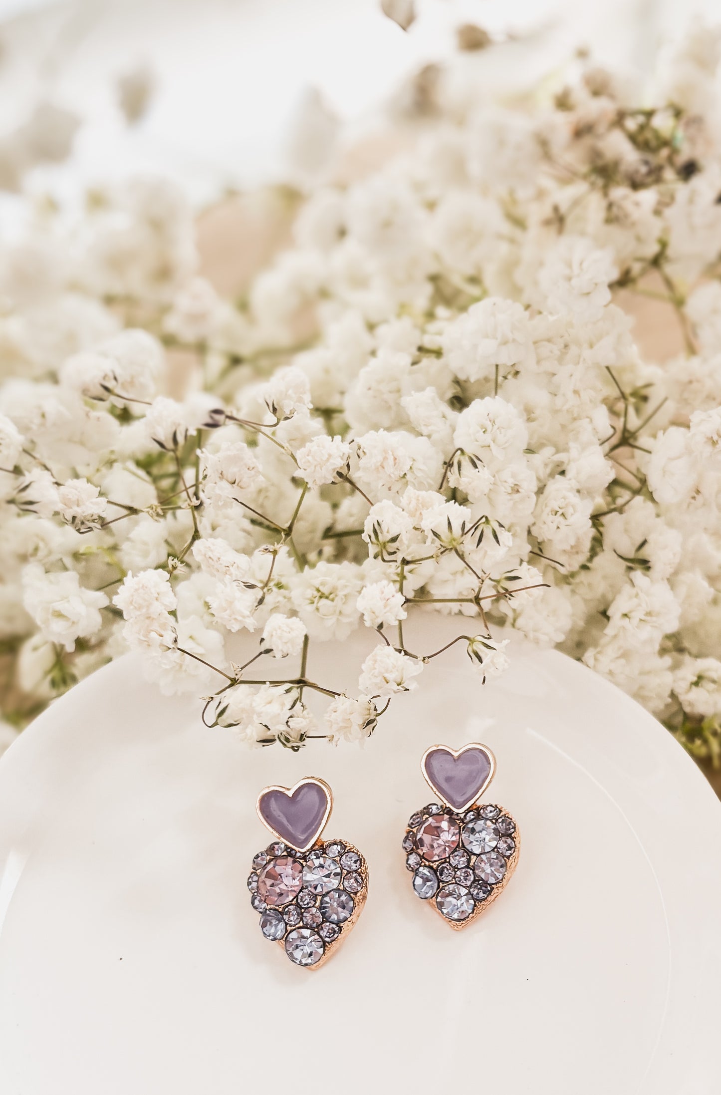 Beautiful Gold and Purple Crystal Heart Earrings