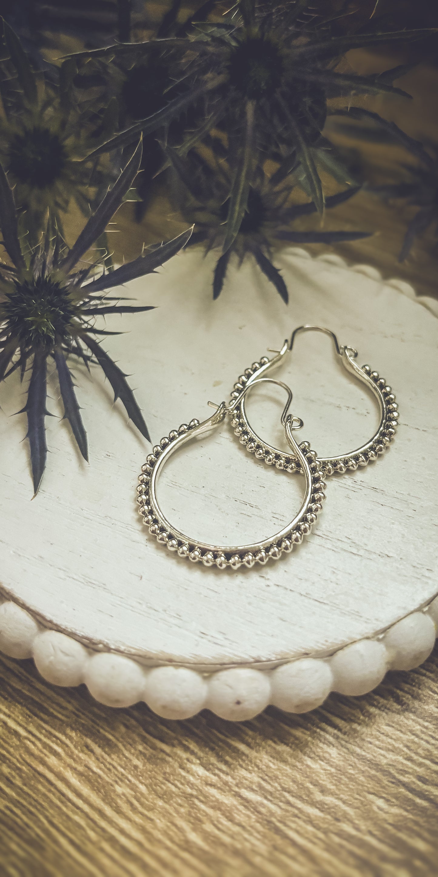 Beautiful Boho Silver Hoop Drop Earrings