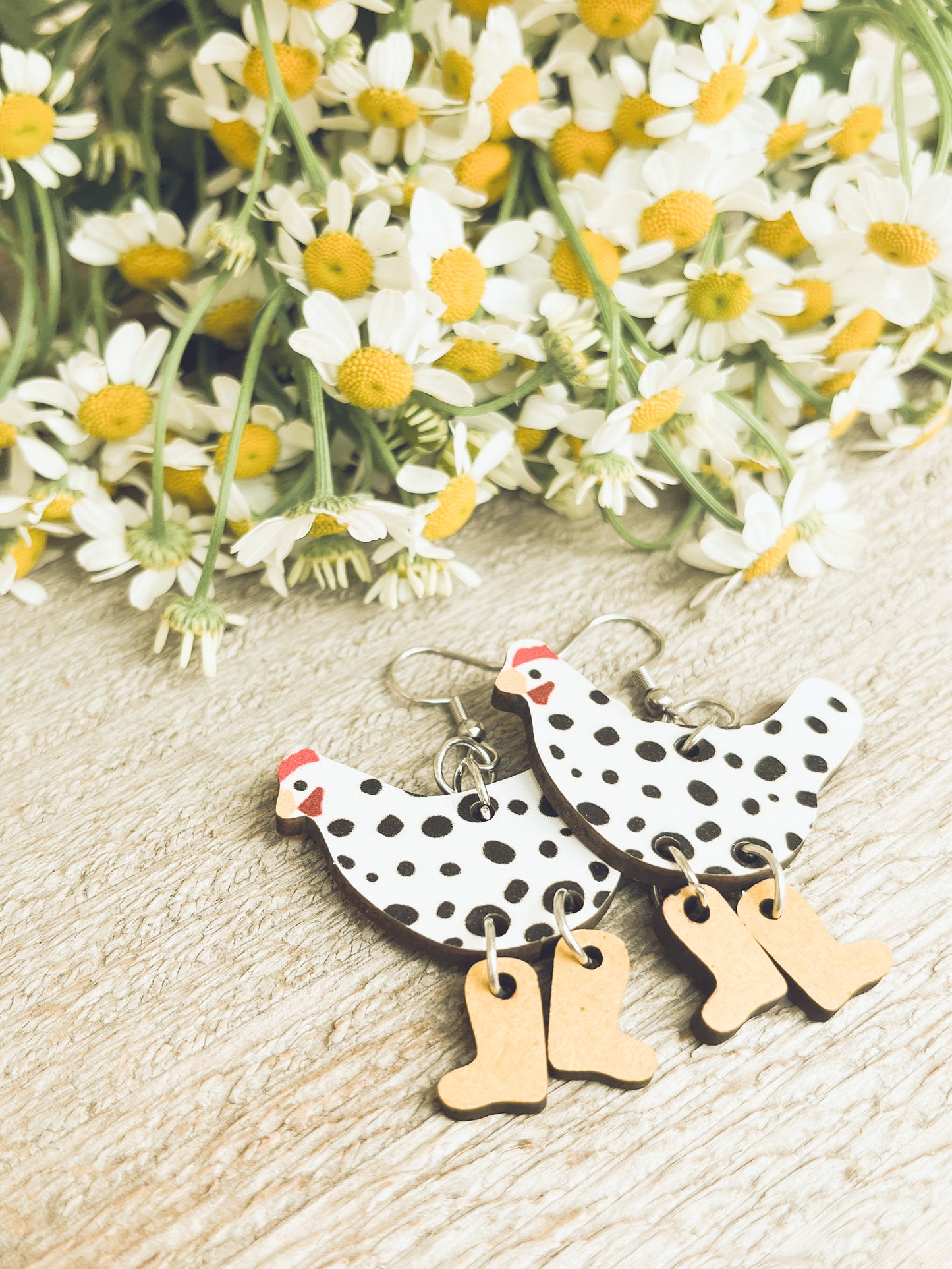 Adorable Wood Chicken Earrings